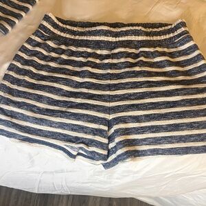 J. Crew Blue & White Striped Hooded Pajama Short Set